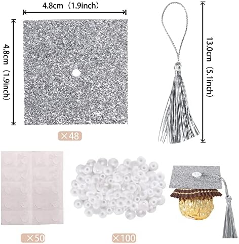 2025 Graduation Cap Cupcake Toppers with Tassel Adhesive Dots Silver