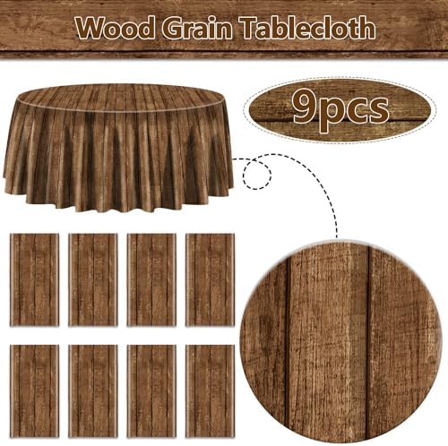 9 Pcs Wood Grain Tablecloths for Western Party Decorations