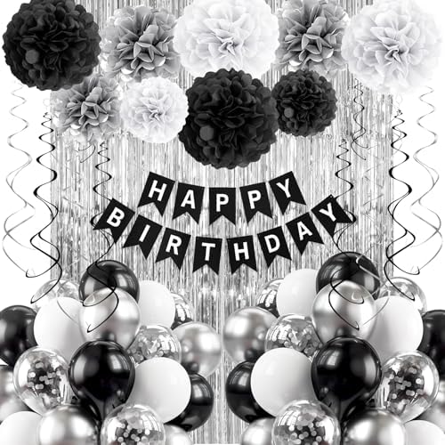 Black and Silver Birthday Decorations for Men