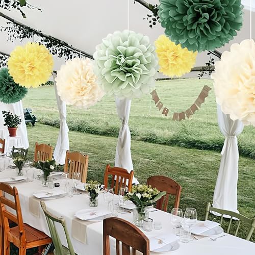 Sage Green Tissue Paper Pom Poms 23 Pcs Decorations