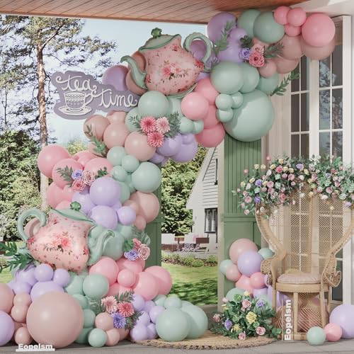 Green and Pink Balloon Garland 134Pcs Tea Party Decor