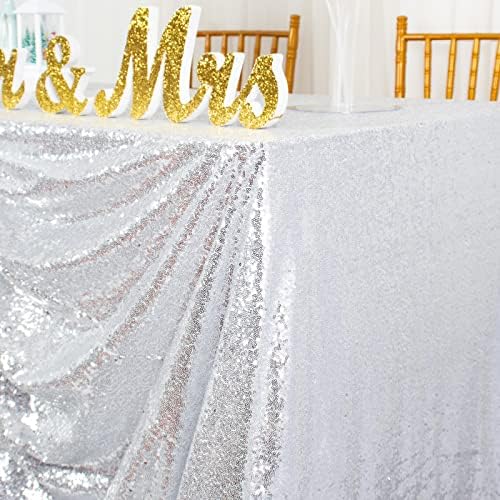 ShiDianYi 50x72 Inch Silver Sequin Tablecloth