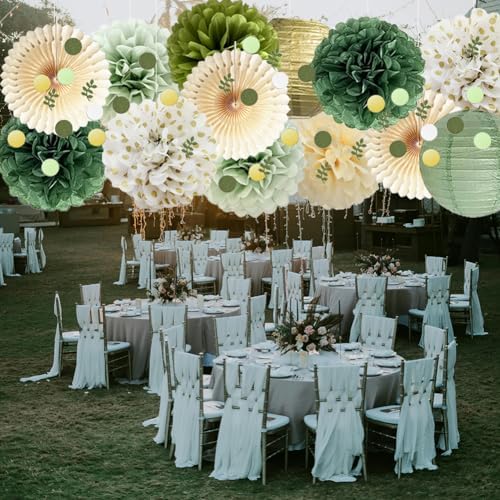 Olive Sage Green Paper Pom Poms Party Decorations