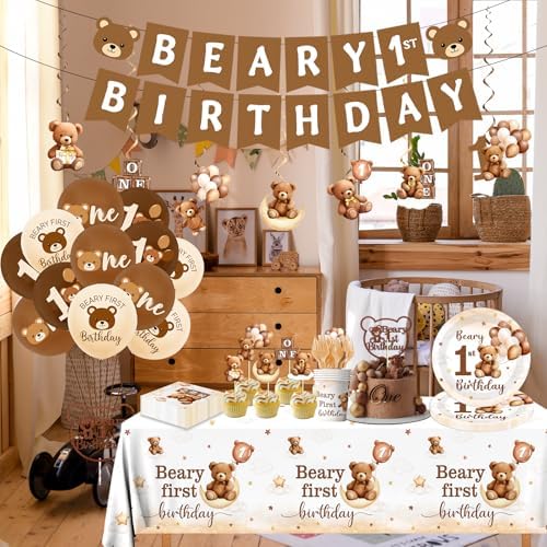 189Pcs Beary First Birthday Party Decorations Set