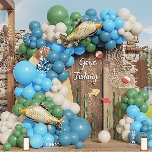 Fishing Birthday Decorations 145pcs Blue Balloon Garland Arch Kit