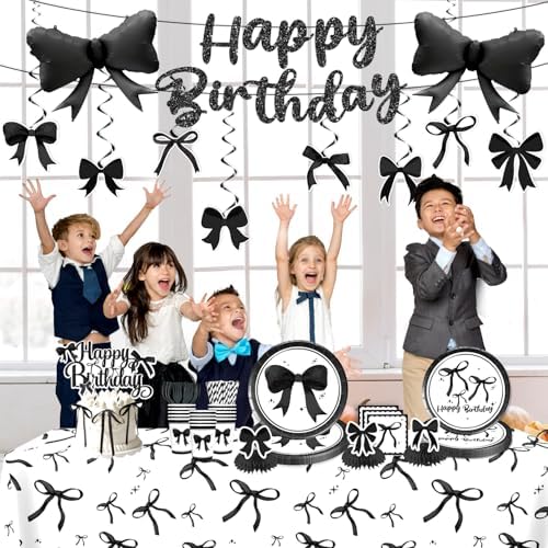 Black Bow Birthday Decorations Set