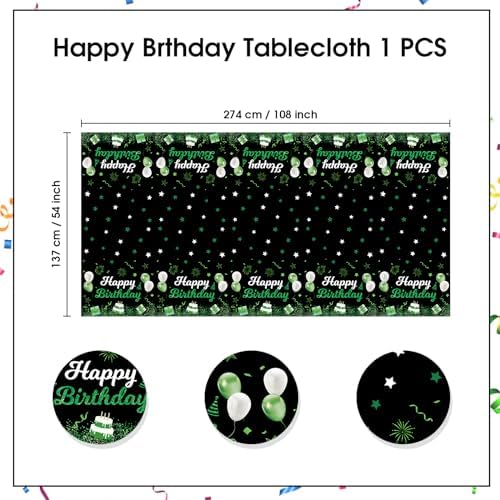 Happy Birthday Plastic Tablecloth 108X54 Green Decor Cover