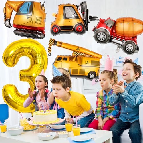 Construction Birthday Balloons 3 Year Old 40Inch Gold
