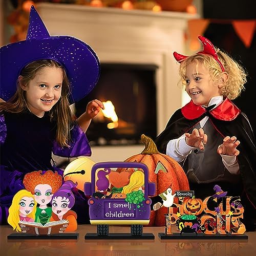 3 Piece Hocus Pocus Halloween Table Signs with Wooden Bases