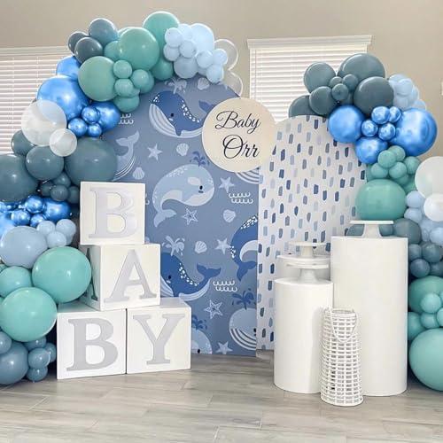Ocean Themed Party Balloons 12 Inches Blue Green White Clear Metallic