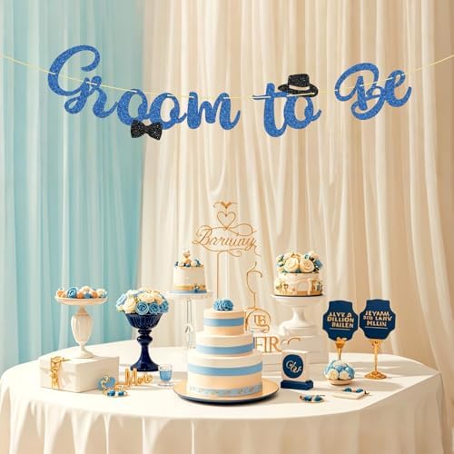 WeBenison Groom to Be Banner Blue Glitter