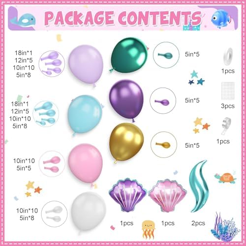 Mermaid Balloon Garland Arch Kit for Girls Party Decorations