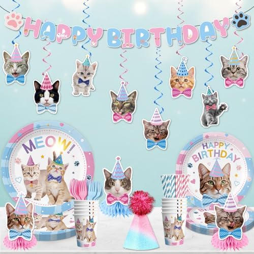 177pcs Cat Birthday Decorations Set for Kitten Girls Party