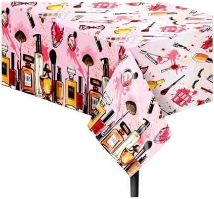 2 Pack Spa Makeup Party Tablecloths - Waterproof Pink Cosmetics Themed
