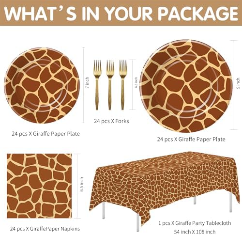 Giraffe Print Party Tableware Set for 24 Guests