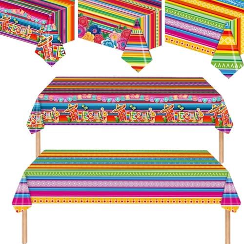 3 Mexican Fiesta Tablecloths 108x54 Inches Set