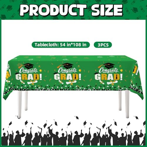 3PCS Graduation Tablecloths Congrats Grad Table Cover Blue Green