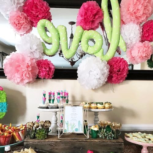 19PCS Party Decor Paper Flowers Lanterns with Streamers Pom Poms