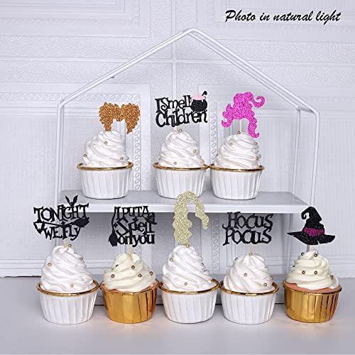 32 Piece Hocus Pocus Cupcake Toppers with Glitter and Bamboo Sticks