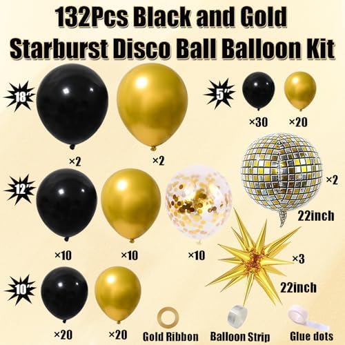 Black and Gold Balloon Garland Arch Kit with Starburst Foil Balloons