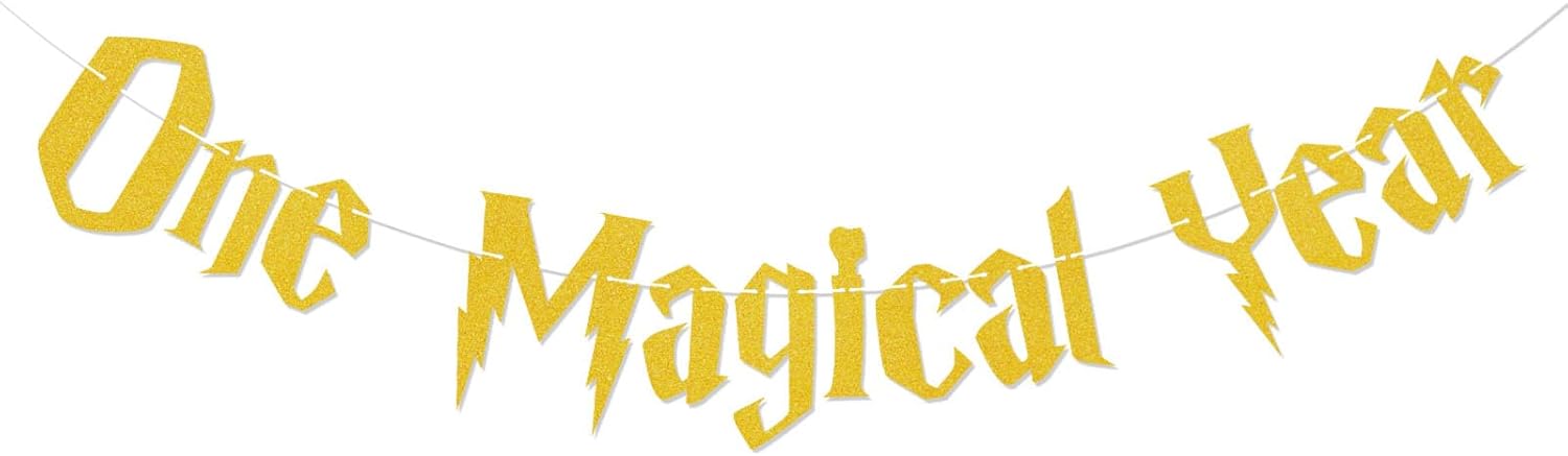 One Magical Year Banner - Wizard Birthday Decor Gold Glitter