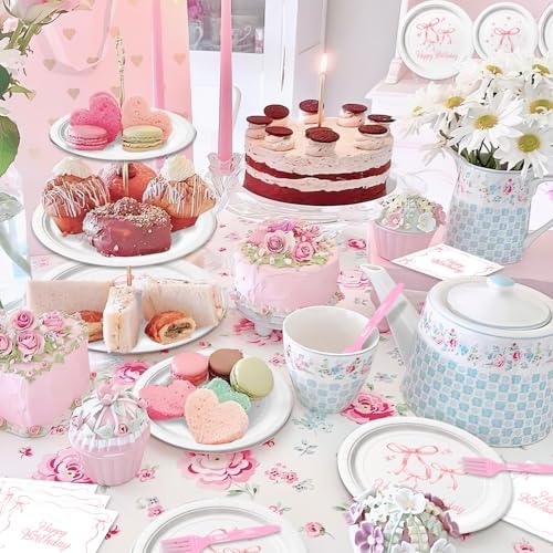 Pink Bow Birthday Party Tableware Set 96Pcs