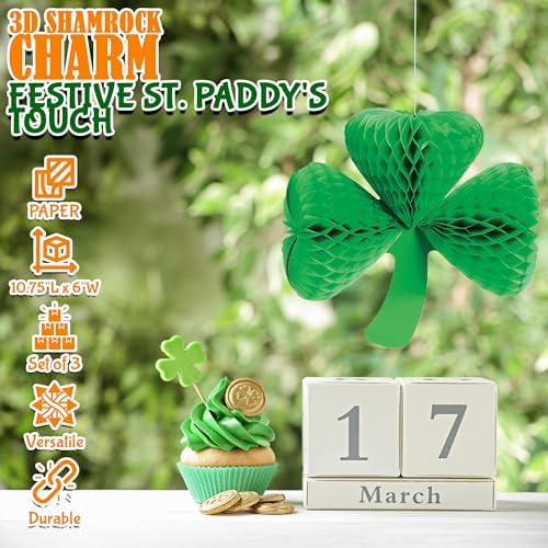 St Patricks Day Shamrock Tissue Hanging Decor Set of 3