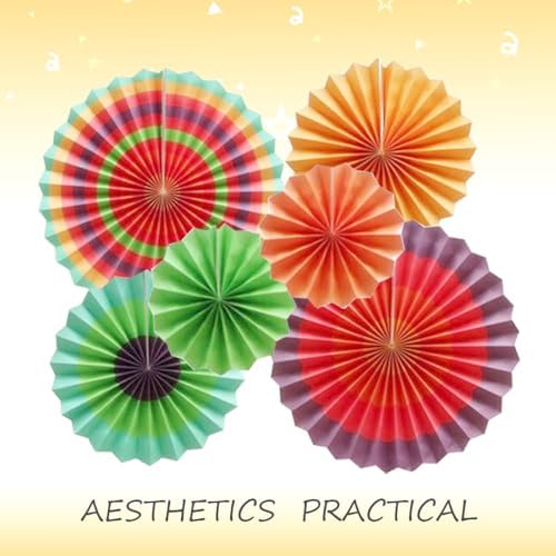 Ruidee 6 Piece Rainbow Paper Fans for Party Decorations