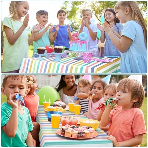 Oudain 3 Pcs Pastel Rainbow Table Cover 54x102 Inch