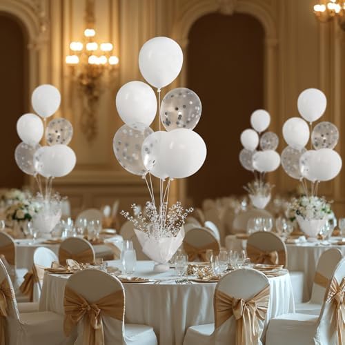 4 Set White Balloon Centerpieces with Stand Kit
