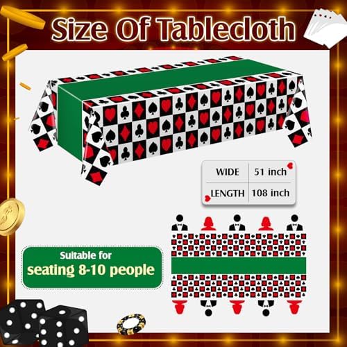 Hosuly 3 Pcs Casino Theme Tablecloths Poker Design Green 51x108 Inch