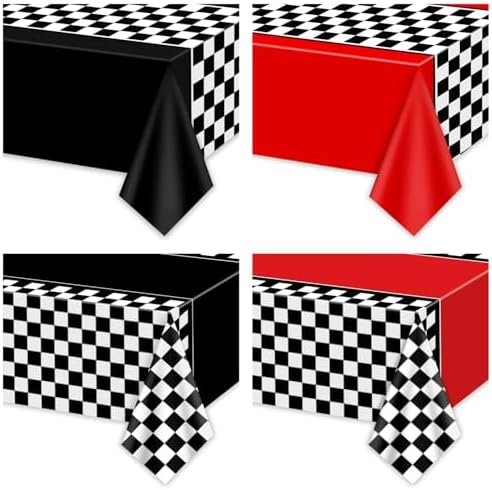 4 Pcs Checkered Race Car Tablecloths for Birthday Parties