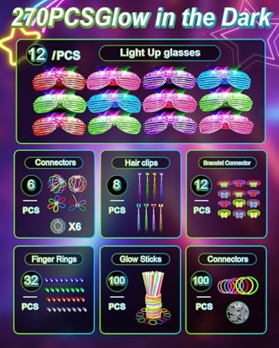 270 pcs Glow In The Dark Party Supplies for Kids Adults