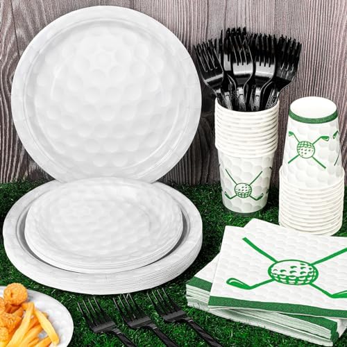 Durony 144 Piece Golf Party Set Plates Cups Napkins