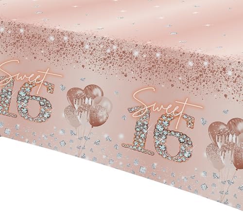 Rose Gold Sweet 16 Party Tablecloth 3 Pack