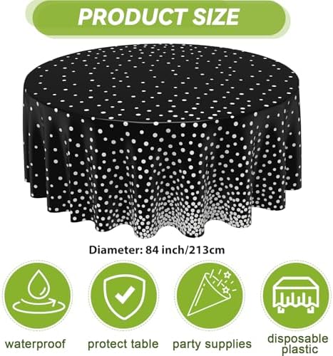Newwiee 84 Inch Round Dot Tablecloth Set of 3