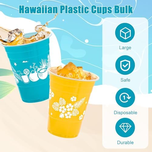 60 Piece Tropical Luau Cups for Parties
