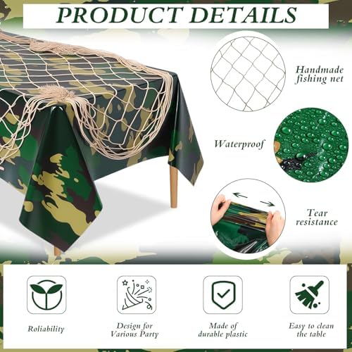 2 Pcs Camouflage Hunting Party Decorations Tablecloth and Fishing Net