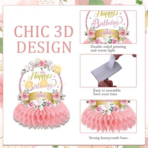 Pink Flower Birthday Decorations 8PCS Centerpiece Set