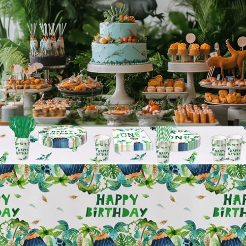 Dinosaur Birthday Tablecloth Set of 3 54x108 Inches