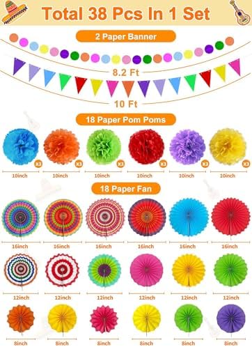 TURNMEON 38 Pcs Mexican Fiesta Decorations Set