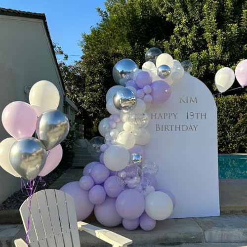 FunHot 60Pcs 12 Inch Metallic Silver and Purple Balloons Set