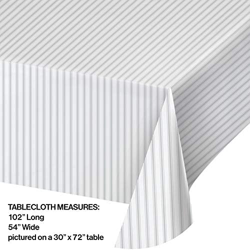 Gray Ticking Stripe Plastic Tablecloth 54x102