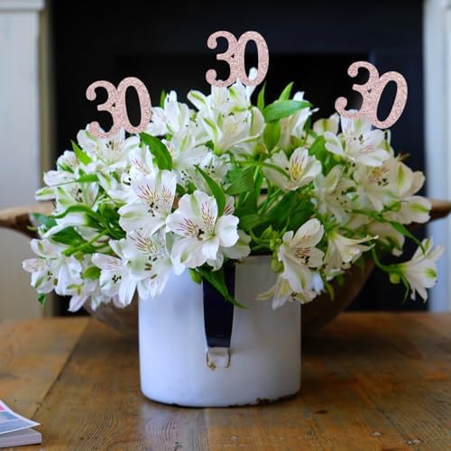 10-Pack Double Sided Glitter Rose Gold 30th Birthday Centerpiece Sticks
