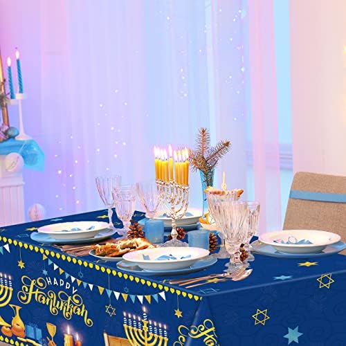 3 Pcs Hanukkah Tablecloths Blue Gold Fabric Decorations