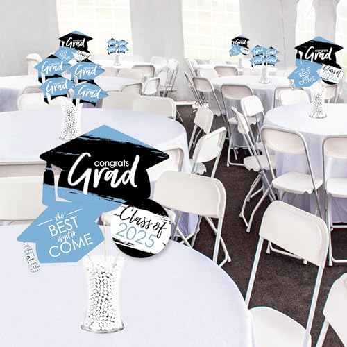 Big Dot of Happiness 2025 Light Blue Graduation Party Centerpiece Sticks - 35 Pieces