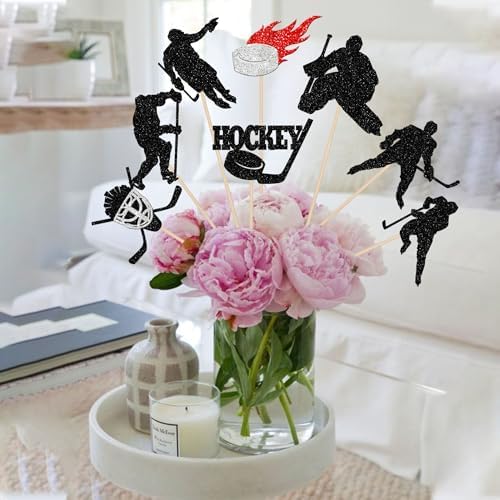 16PCS Hockey Centerpiece Sticks Black Glitter Decorations