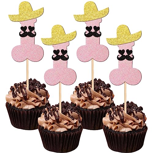 ZHUOWEISM 24pcs Pink Cupcake Toppers with Glitter Hats Beard