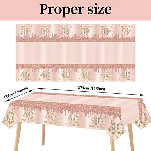 3 Pack Pink Rose Gold 40th Birthday Tablecloths - Disposable Decorations