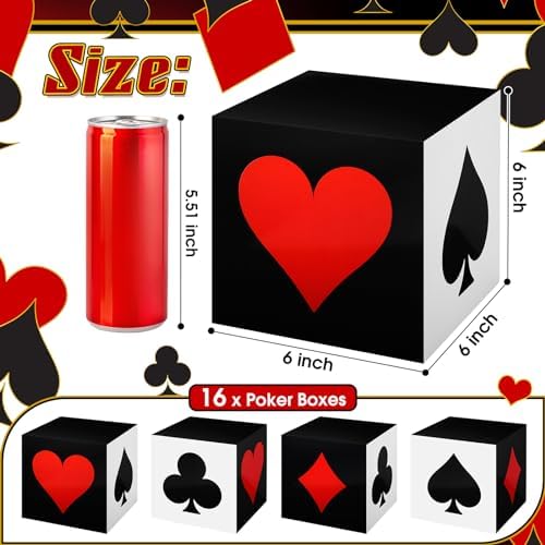Casino Poker Favor Boxes Set 16 Pcs 6x6x6 Inch